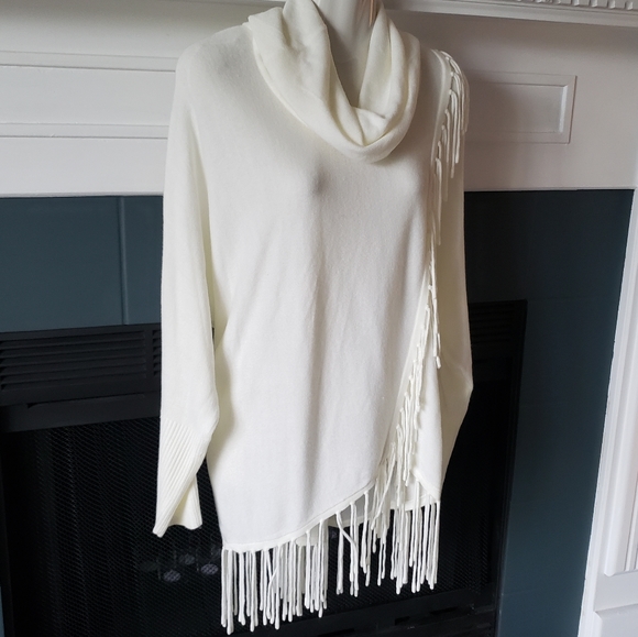 new directions Sweaters - New Cream Beige Cowl Neck Fringe Long Sweater Lg